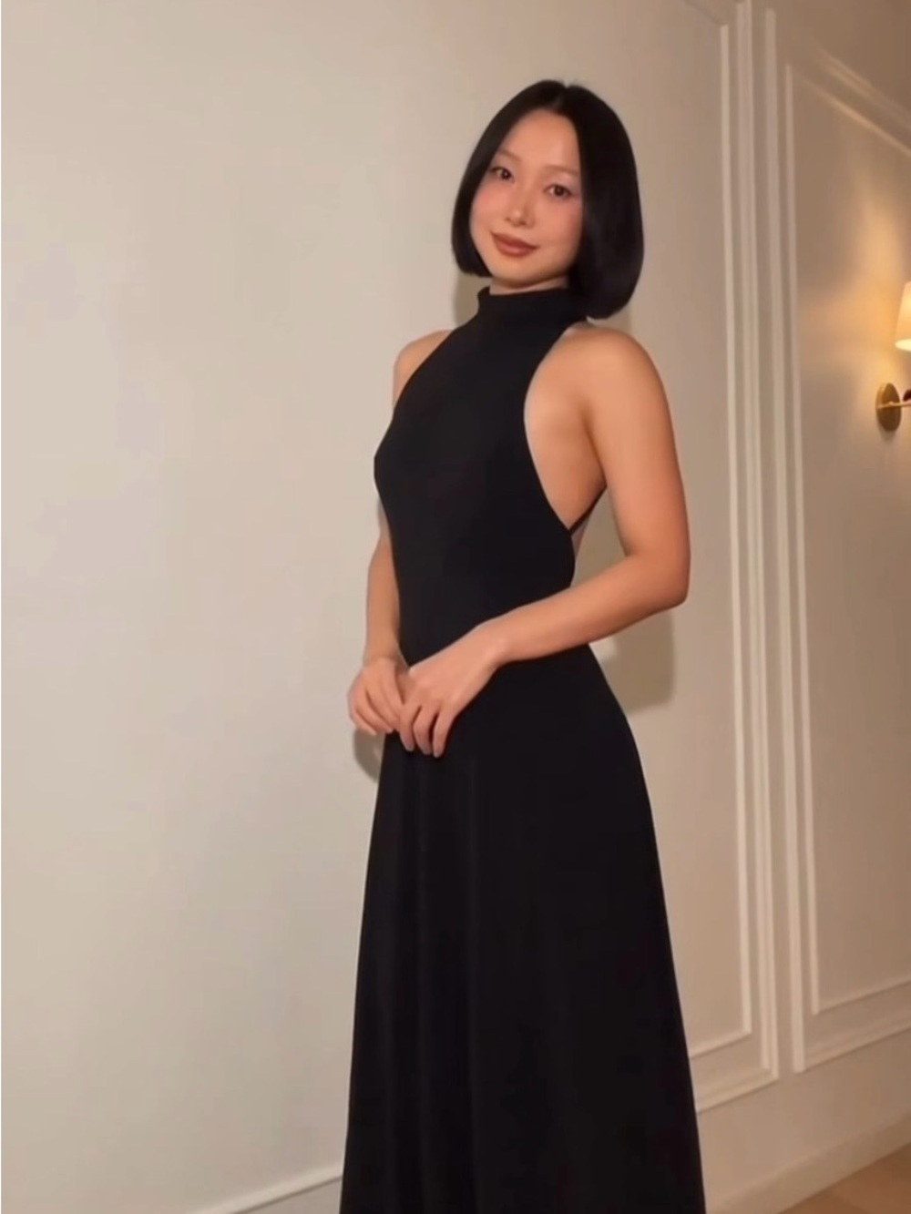 Zara Black Backless Halter Maxi Dress